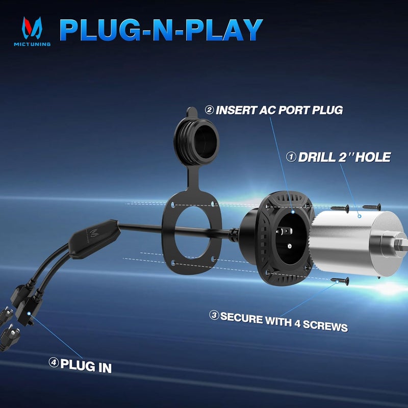 MICTUNING 20A 125V AC Port Plug, 12 AWG Shore Power Inlet Plug with 5-in-1 T-Blade Adapter Integrated 20'' Extension Cord, Waterproof AC Power Inlet Electrical Receptacle for Trailer Truck Boat - Image 5